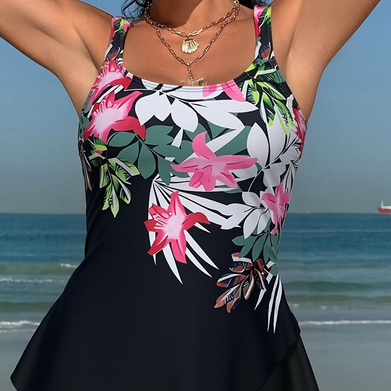 Dame Tankini med flatterende snit og blomsterdesign Skovae