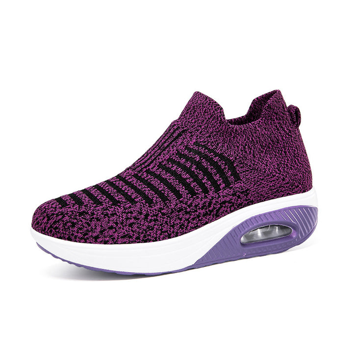Dame nan strikket slip-on walking sneakers med anatomisk pronationsstøtte, luftpolstret mellemsål og sok-lignende skafte Skovae