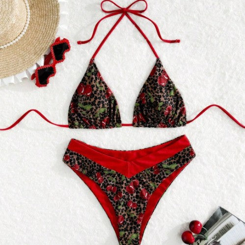 Dame Triangel-Bikini med floralt leopardmønster og justerbare stropper Stilla