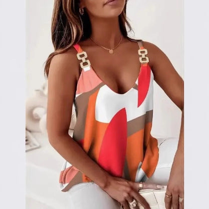 Dame stribet satin-camisole-top med iøjnefaldende stropper Stilla