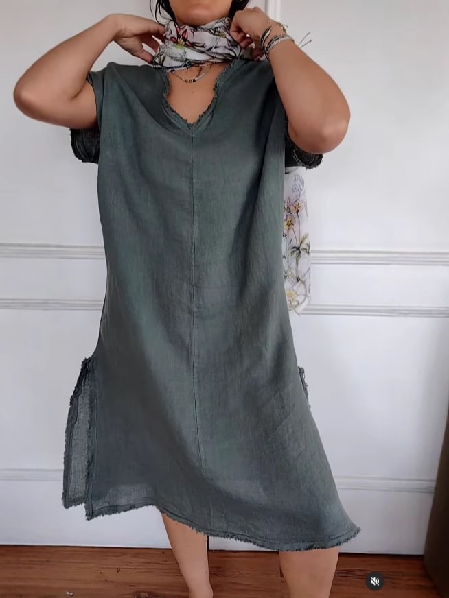 Dame Elegant Linned Midi Kjole Stilla