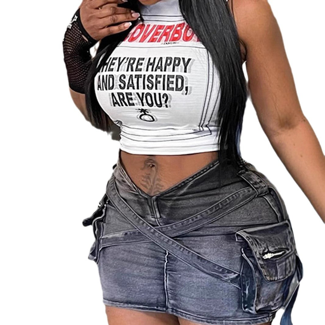 Dame crop-top med kreativt print og afslappet pasform Skovae