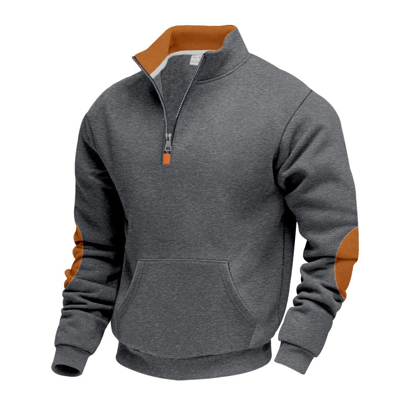 Herren nan isoleret halvzip-pullover med ståkrave fleece-foring kængurulomme og suede albue-patches Skovae