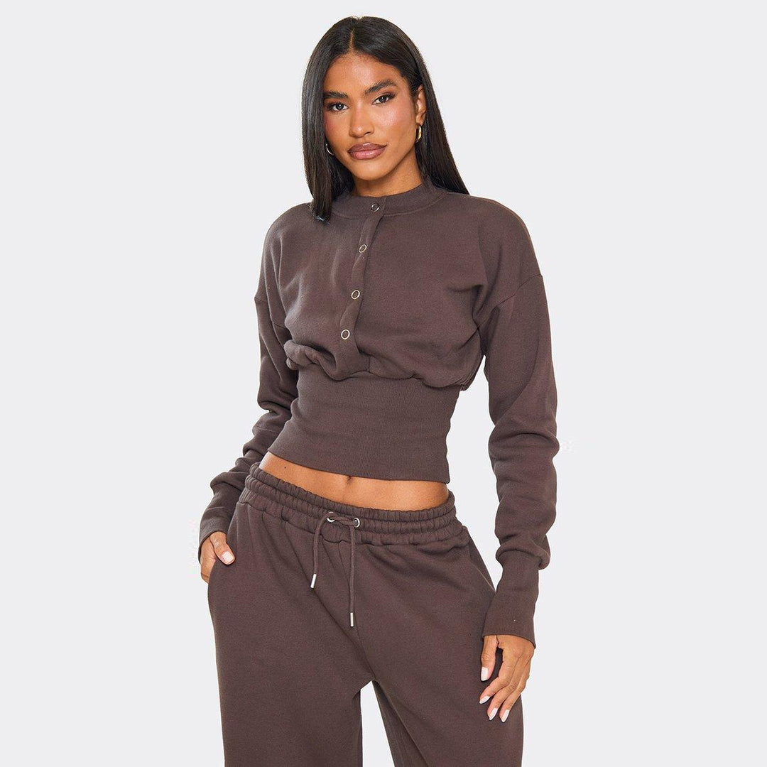 Kvinders komfortable cropped sweatshirt og løstsiddende træningsbukser sæt Skovae
