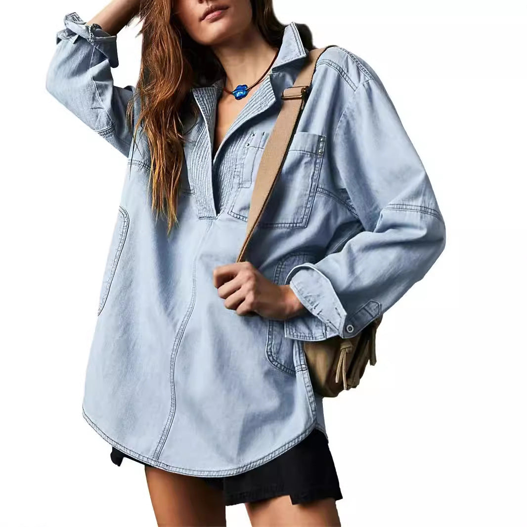 Dame afslappet overshirt lavet af højkvalitets denim med struktureret design Stilla