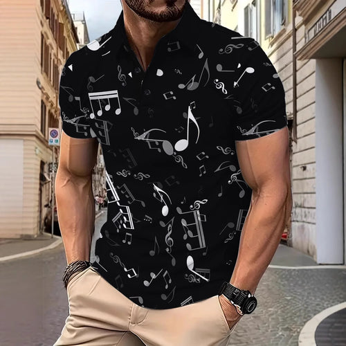 Herren Poloshirt med musikalsk grafikdesign Stilla