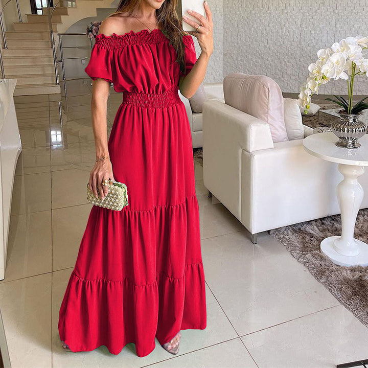 Dame Off-Shoulder Rynk Maxi Kjole Stilla