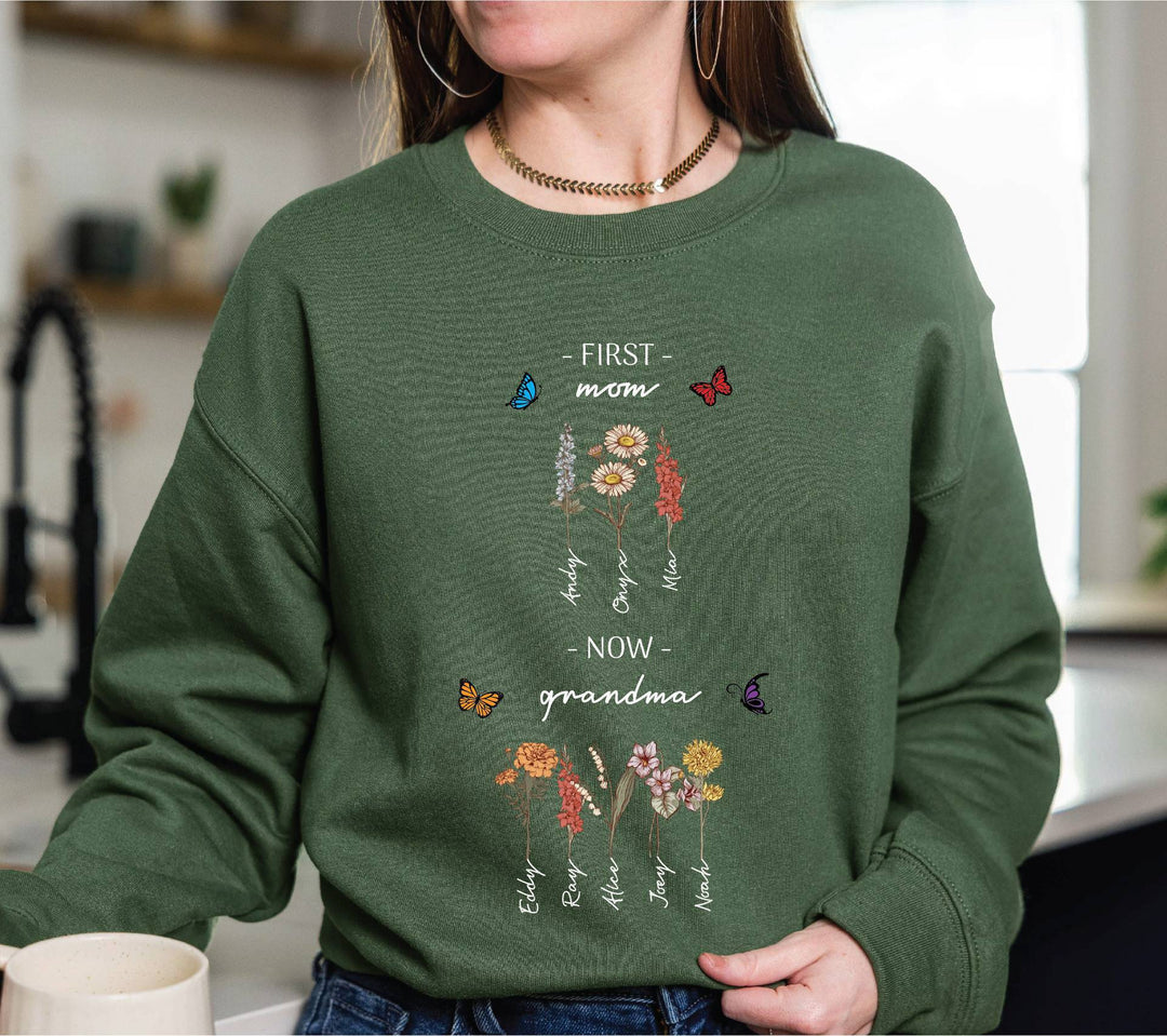 Kvinders sweatshirt med blomsterprint og inspirerende tekst Stilla