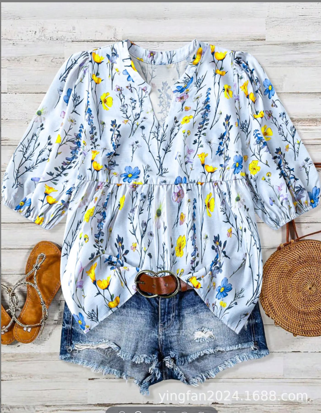 Dame Floral Print Peplum Bluse Stilla