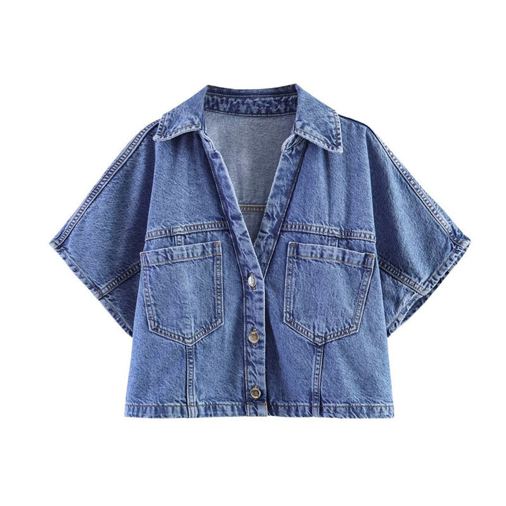 Dame denim mini nederdel i asymmetrisk snit med dekorative knapper Skovae