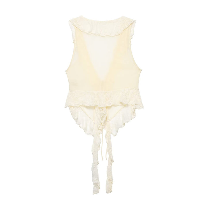 Dame rynket bluse med spids dekoration Skovae