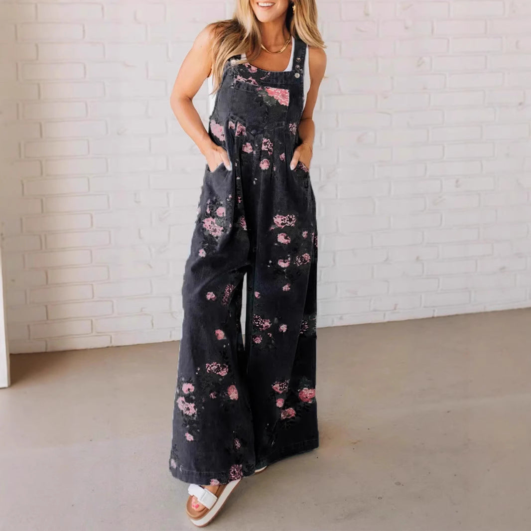Dame blomster mønster maxi seler bukser Stilla