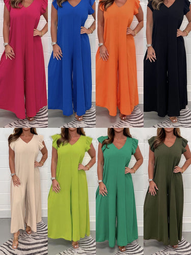 Dame Elegant Jumpsuit med volumniøse ærmer og dyb V-udskæring Stilla