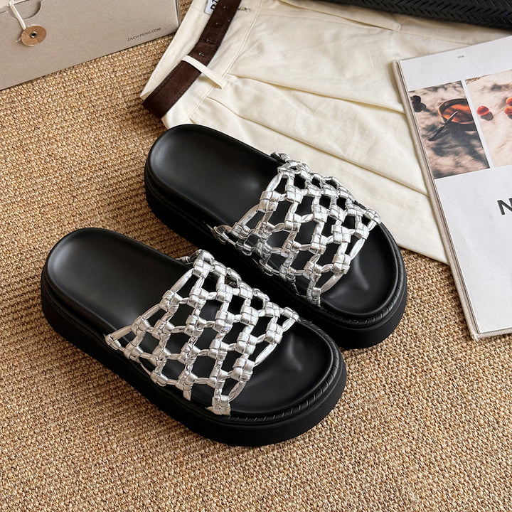Femme Woven Slide Sandaler med Chunky Platform Stilla
