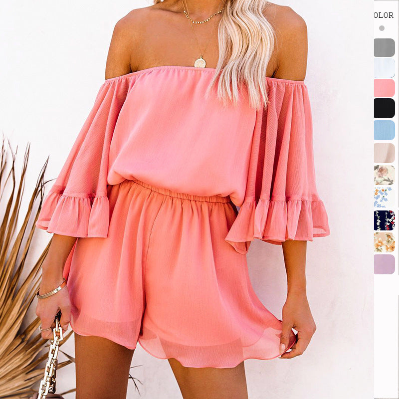 Kvinder Off-Shoulder Kort Overall med Voluminøse ærmer Stilla