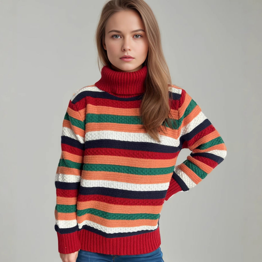 Kvindernes stribede turtleneck sweater med en afslappet pasform og blød tekstur Stilla