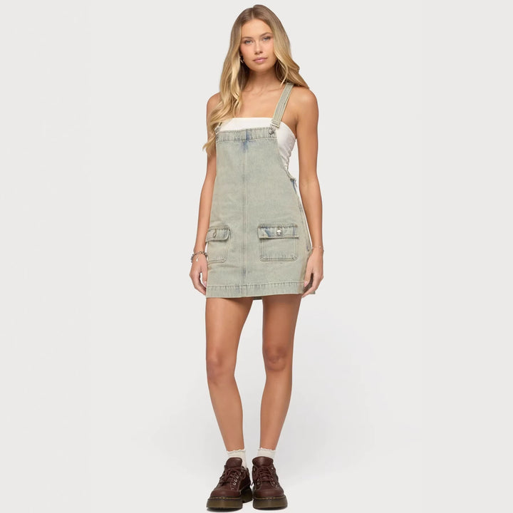 Damer Casual Jeanskjole med praktiske lommer og justerbare stropper Skovae