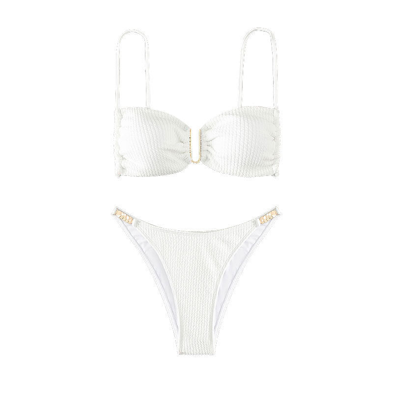 Dame Bikini-sæt med raffinerede flæser og gyldne accenter Skovae