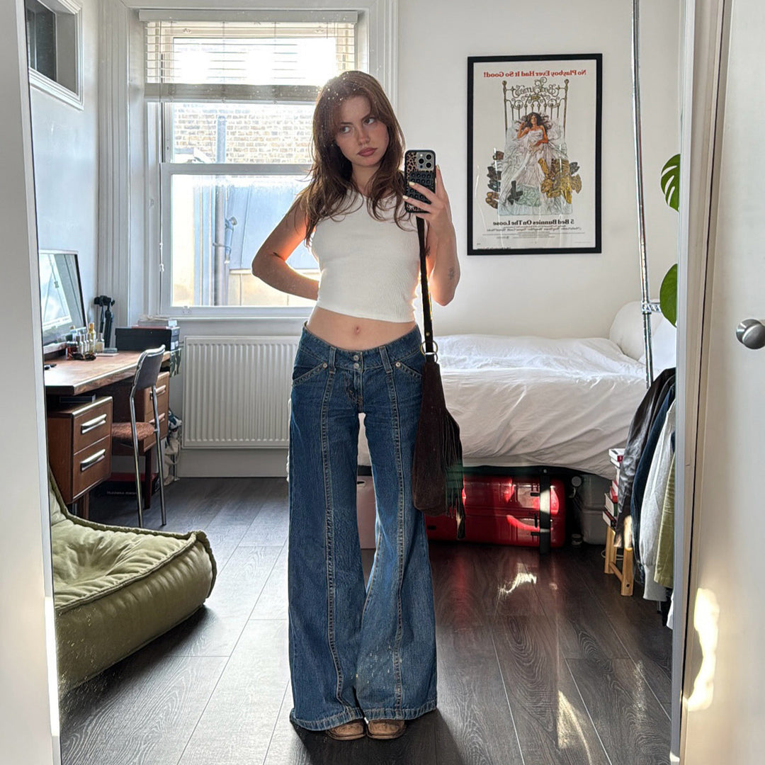 Dame brede jeans med høj talje og moderne snit Skovae