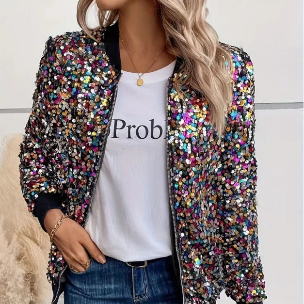 Dame funktionel jakke med glitrende pailletdesign og komfortable manchetter Skovae