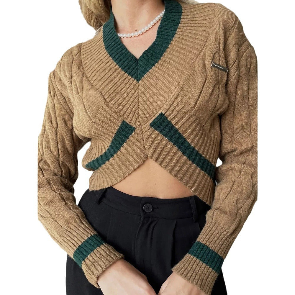Femme Kort skåret fletmønster-sweater med kontrastdetaljer Stilla