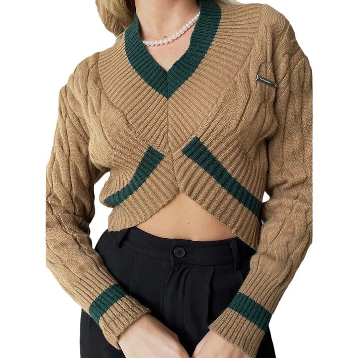 Femme Kort skåret fletmønster-sweater med kontrastdetaljer Stilla