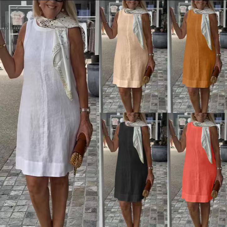 Dame Let sommerkjole i bomulds-linned-blanding med klassisk snit Stilla