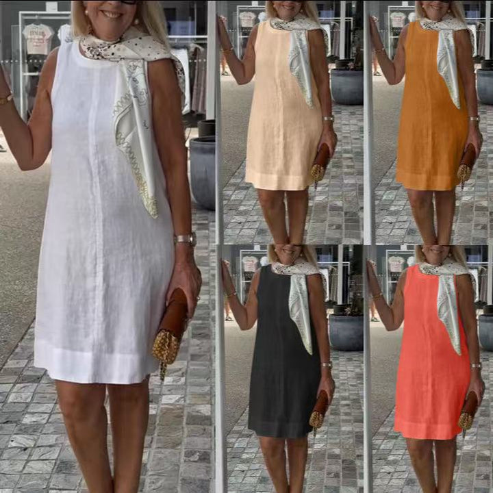 Dame Let sommerkjole i bomulds-linned-blanding med klassisk snit Stilla
