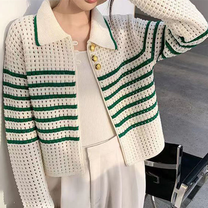 Femme Stribet Hæklede Strik-Cardigan Stilla