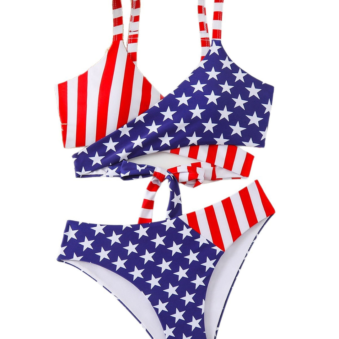 Dame triangel-bikini-sæt med asymmetrisk skæring og farverigt stjernedesign Skovae