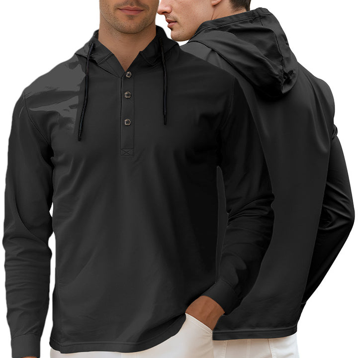 Herrer nan Hætte-Henley Langærmet t-shirt i let stræk jersey med snøre Skovae