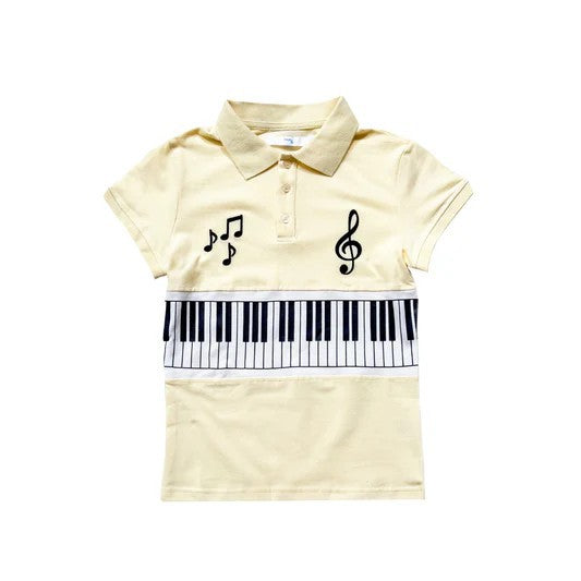 Dame polo shirt og shorts sæt med musikalsk design Skovae