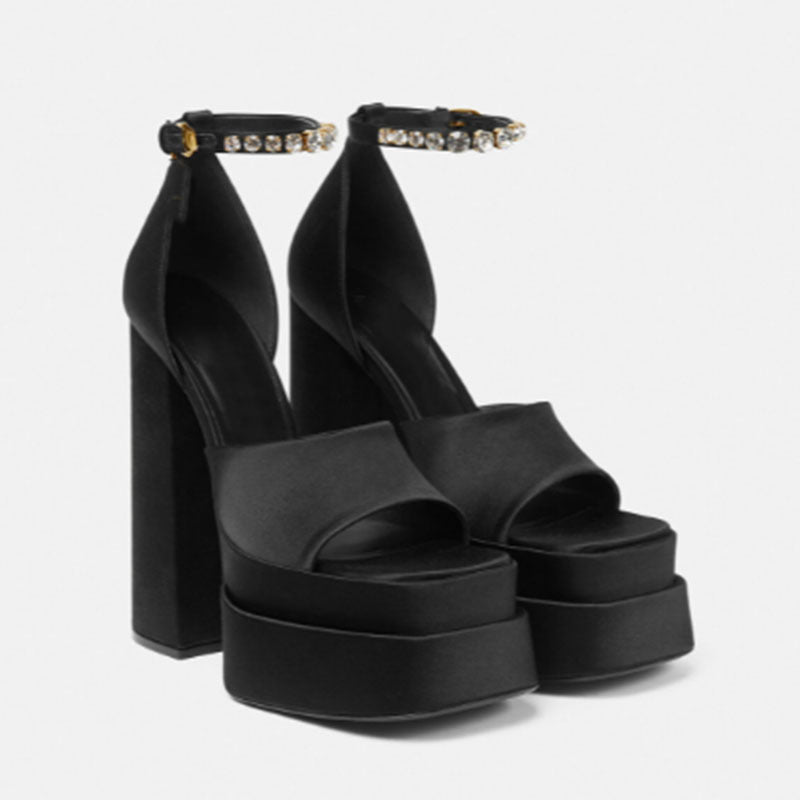 Femme Platform Peep-Toe High Heels med strass ankelrem Stilla