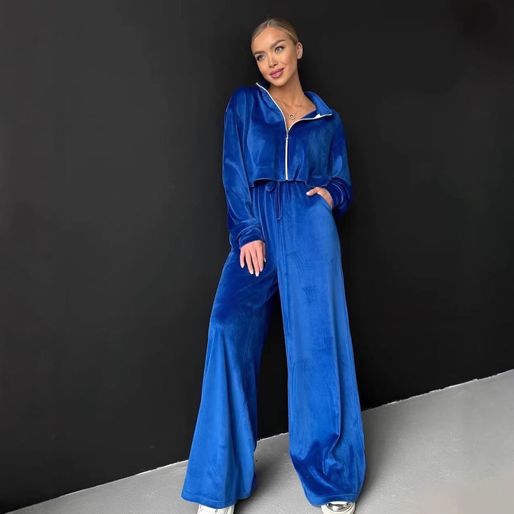 Kvinders sporty cropped sweatshirt og behagelige palazzo bukser sæt Skovae