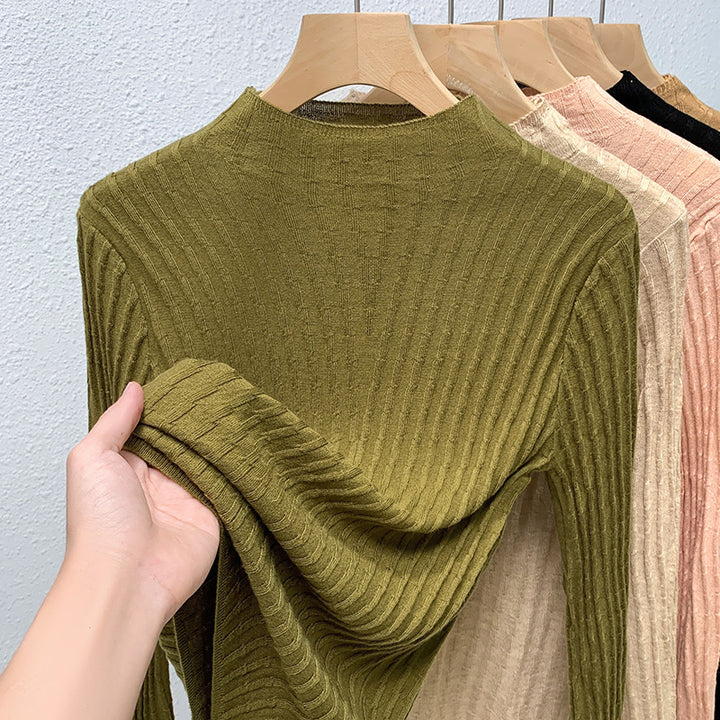 Dame Rullekrave sweater med fin ribstruktur og figurformende snit Stilla
