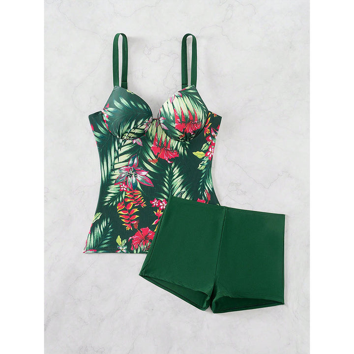 Dame Floral Print Tankini med Høj talje Shorts Stilla