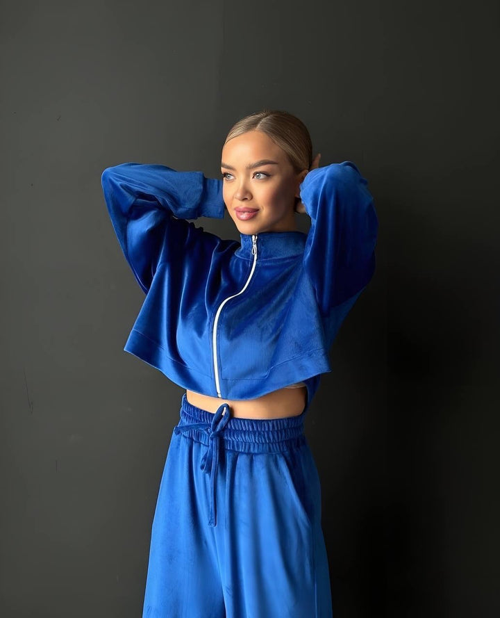 Kvinders sporty cropped sweatshirt og behagelige palazzo bukser sæt Skovae