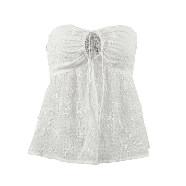 Dame indpakningsbluse med blomsterbroderi og afslappet pasform Stilla
