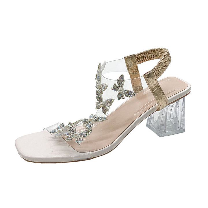 Dame sandaler med funklende sommerfugleapplikationer og gennemsigtigt design Stilla