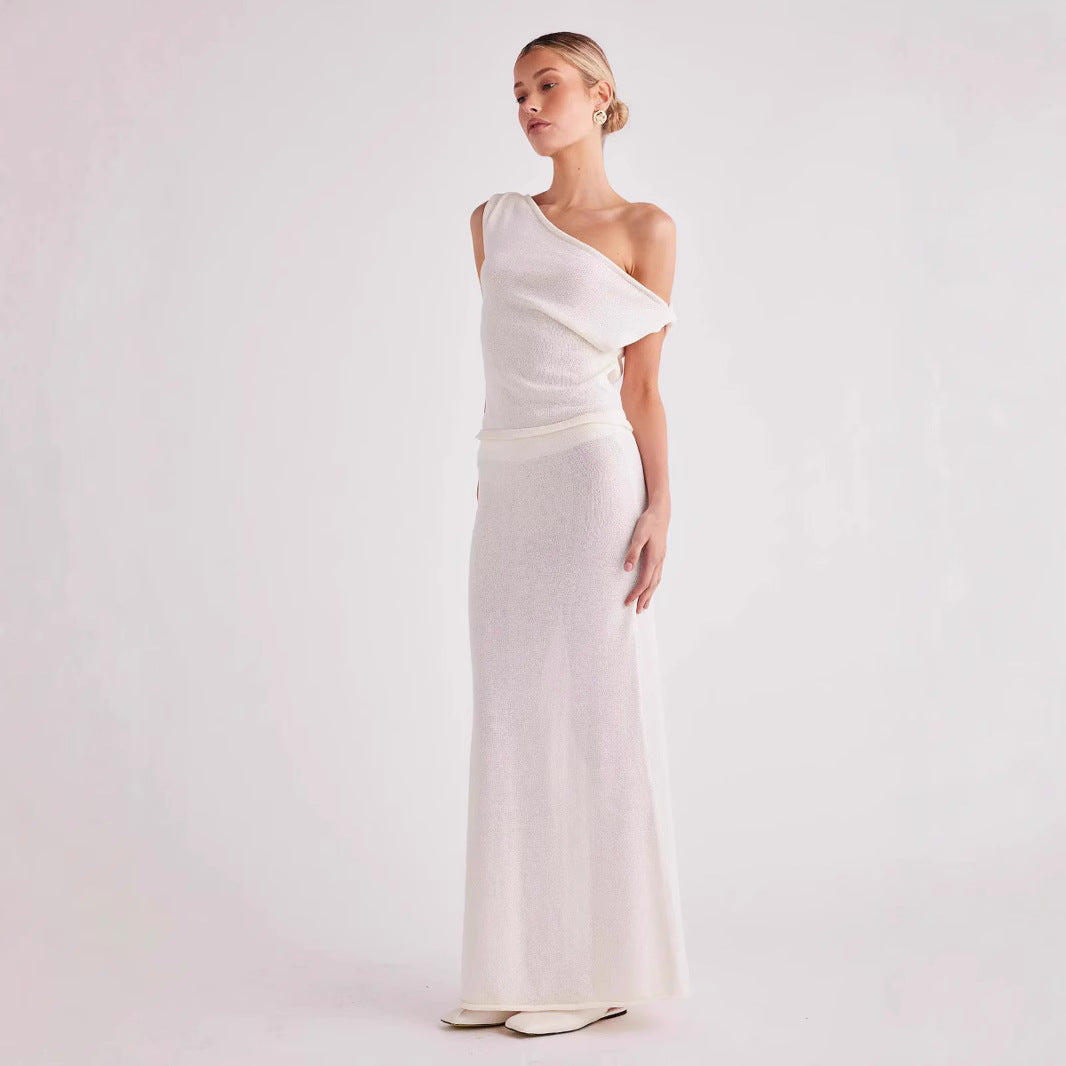 Dame Strik-Maxi-Kjole med lækkert Off-Shoulder Design Stilla