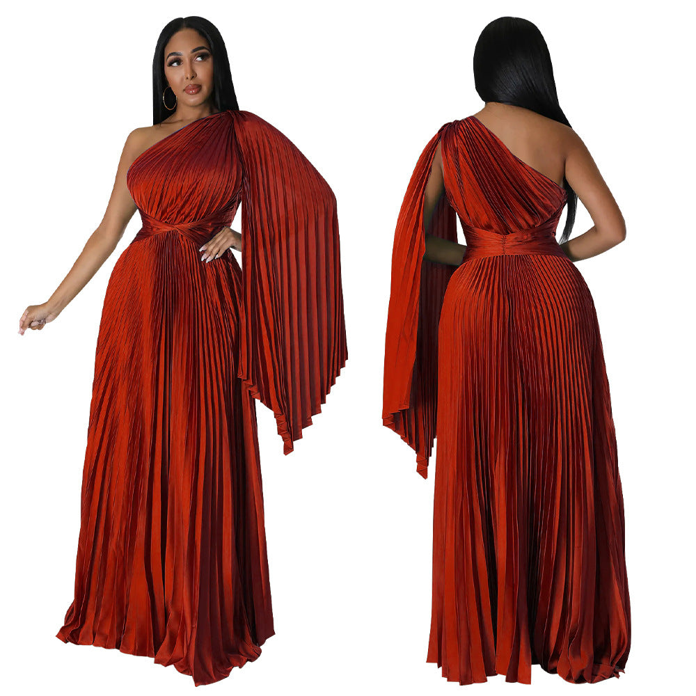 Dame Maxi-kjole med asymmetrisk One-Shoulder-design og elegant drapering Stilla