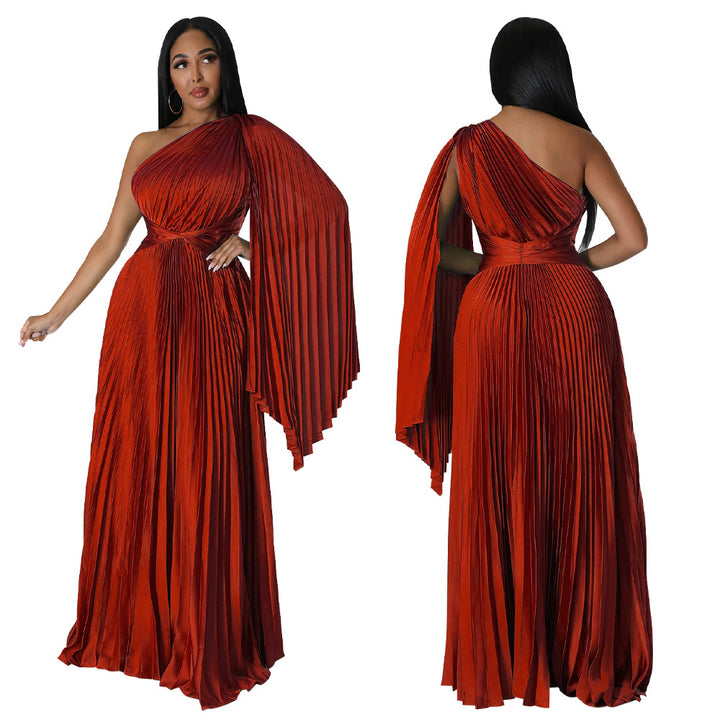 Dame Maxi-kjole med asymmetrisk One-Shoulder-design og elegant drapering Stilla