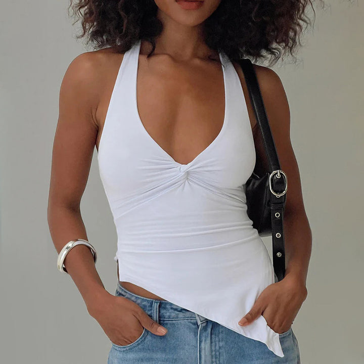 Dame casual tanktop med asymmetrisk søm og raffineret twist Skovae