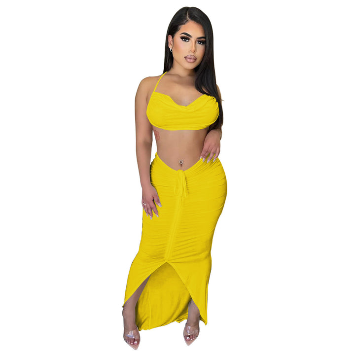 Dame to-delt sæt med crop-top og maxiskirt i den trendy ruffles design Stilla