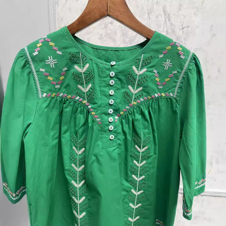 Damer broderet tunika med brede ærmer og kunstnerisk design Stilla