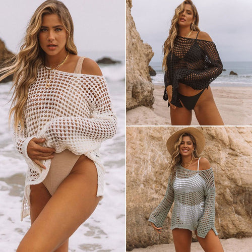 Dame Hæklet Strandpullover med brede Ærmer Stilla