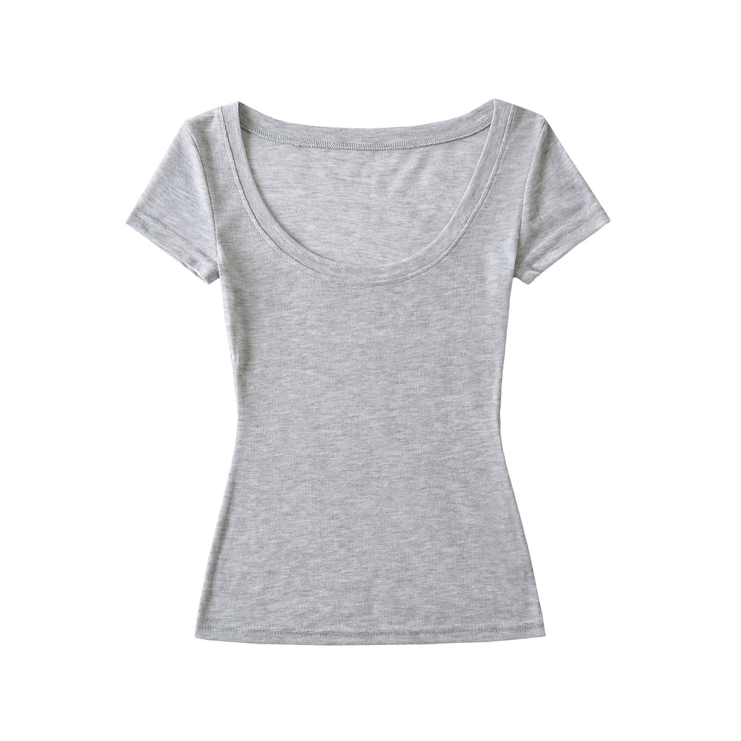 Dame Basic T-shirt med bred rund halsudskæring og tætsiddende snit Stilla