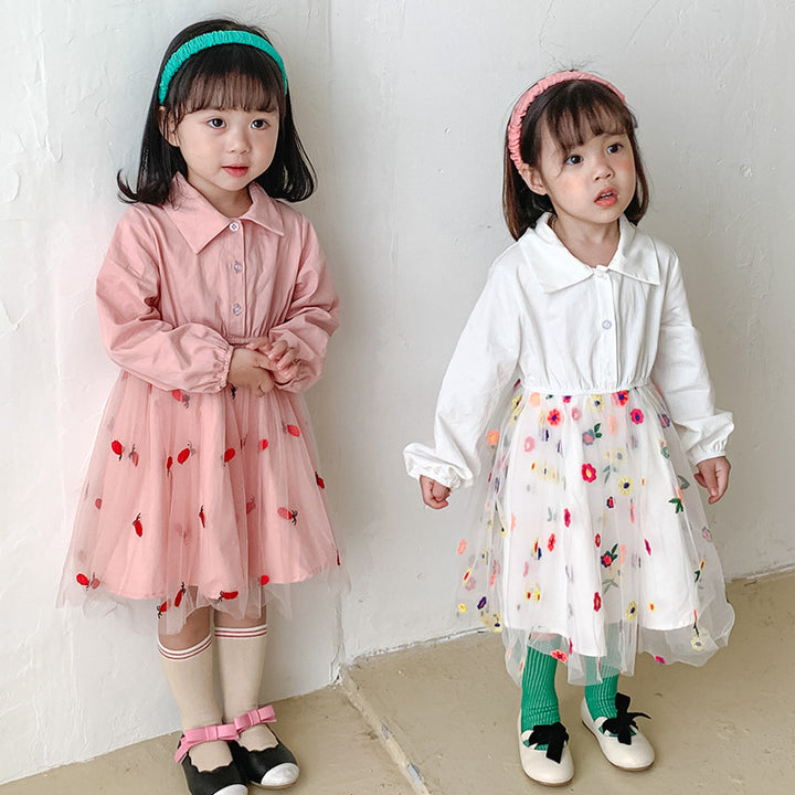 Pige Elegant Floral Broderet Kjole Stilla