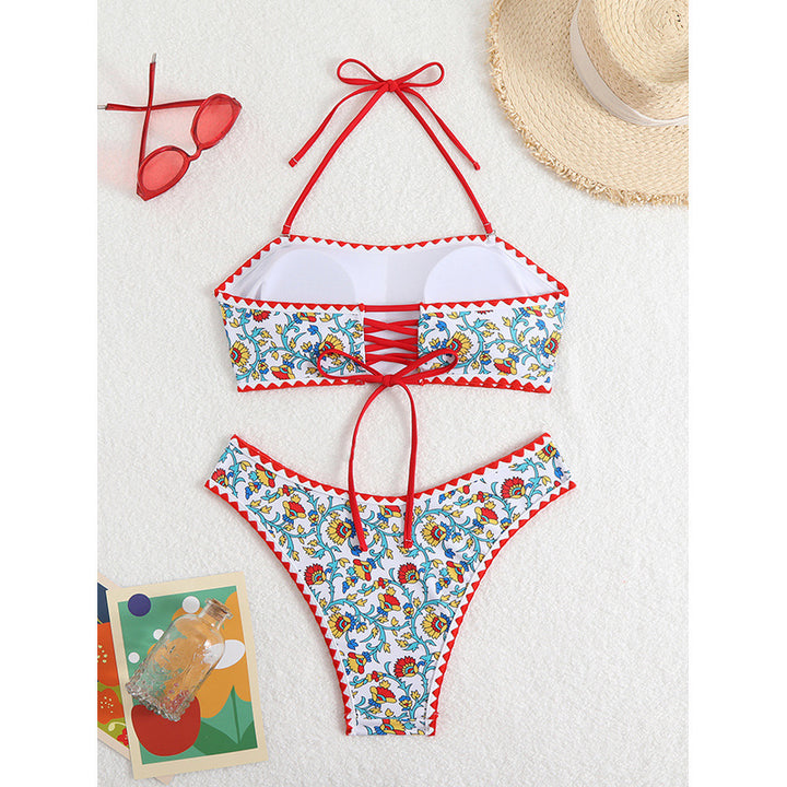 Dame Bandeau-bikini med farverigt mønster Skovae