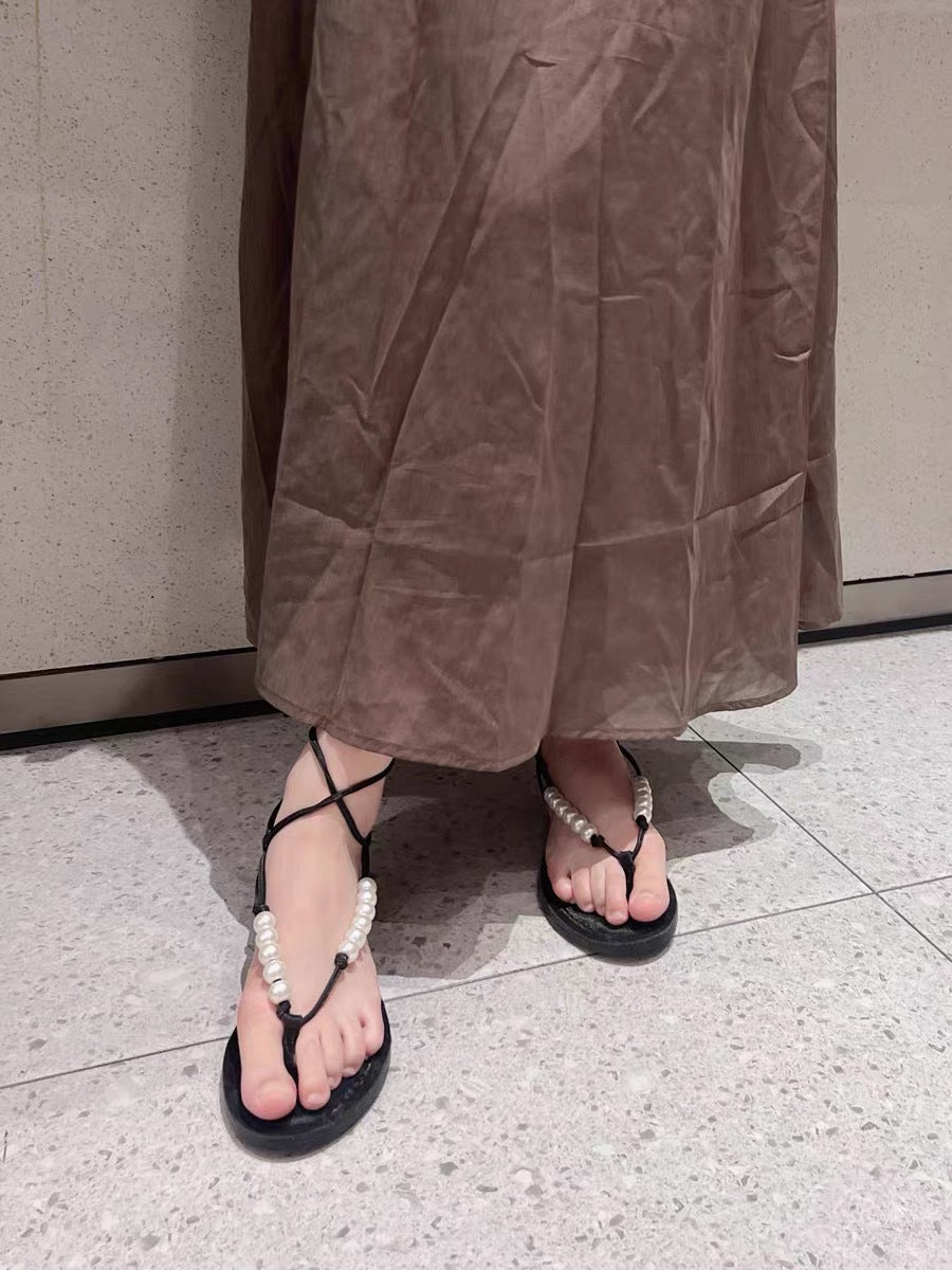 Dame Zehentrenner Sandaler med elegante perle detaljer og komfortabelt sål Stilla